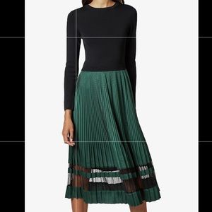 Ted baker pleated dress emerald green and black